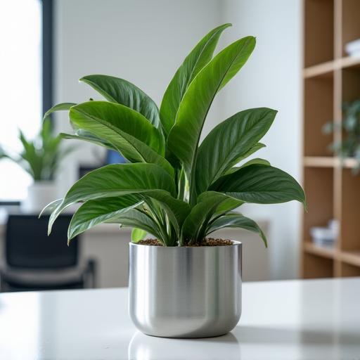 ミニマリストのオフィス空間にあるスタイリッシュな観葉植物